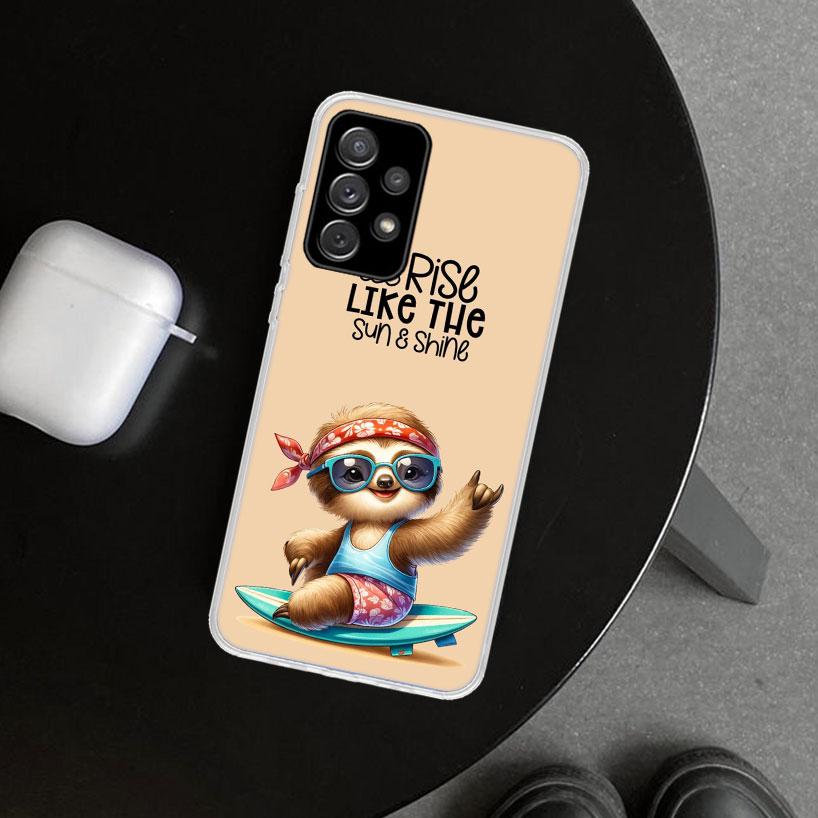 Animal Cute Cartoon Sloth Coffee Phone Case Cover for Samsung Galaxy A12 A22 A32 A52 A72 A02S A51 A50S A31 A20S A10S Note 20 Ult