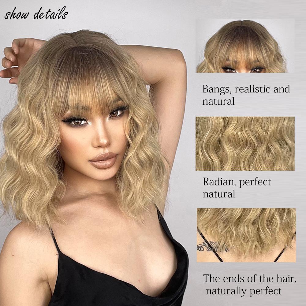 LISI HAIR Peruca longa bob sintética para mulheres, uso diário, preto e marrom, ondulado longo, com franja, fibra resistente ao calor, cabelo cosplay