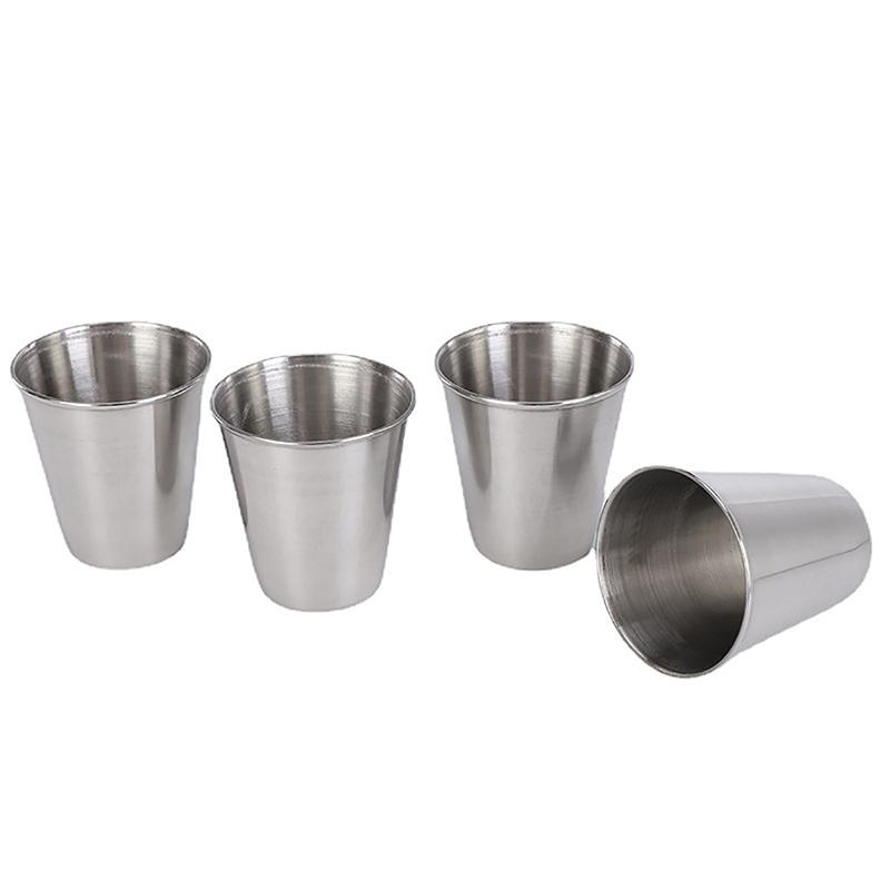 4 Stück Edelstahl-Wasserglas mit schwarzer Leder-Tragetasche für Outdoor-Camping, praktisches Reise-Whiskey-Wein-Glas