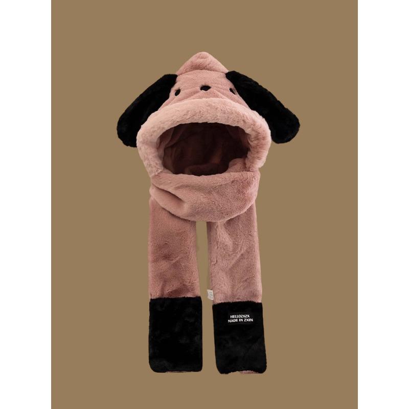 

Новая милая шапка для щенка на осень и зиму для женщин, набор из трех предметов, плюшевая плюшевая утолщенная теплая милая цельная шапка Adjustable