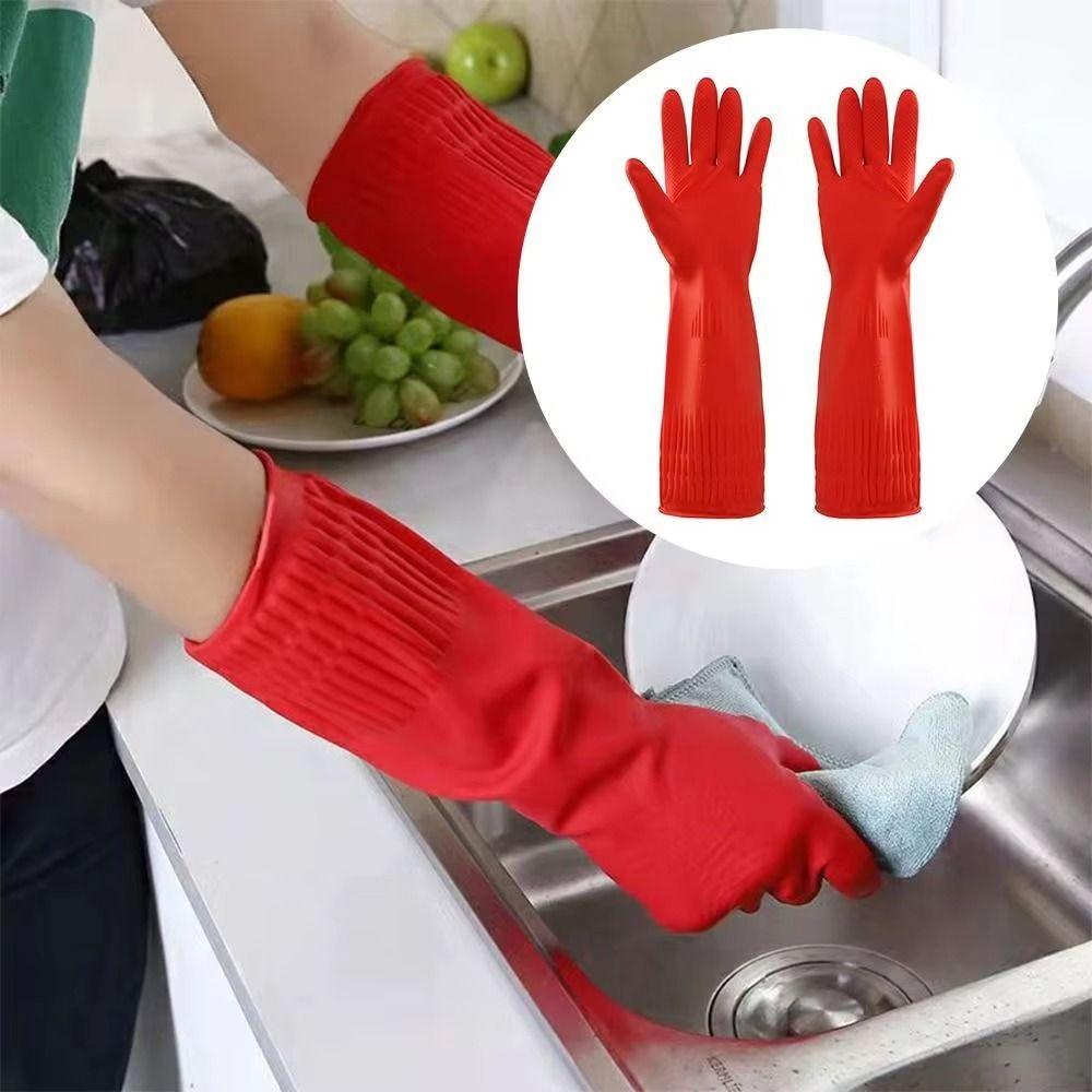 Extra Long Cuffs Rubber Cleaning Gloves 30/38/45cm Oil Resistant Mitts  Work