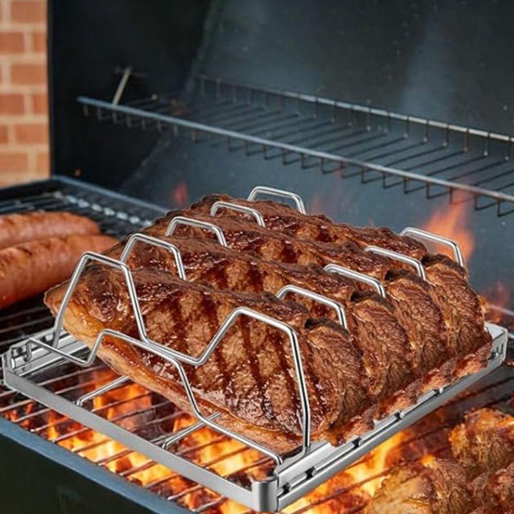 Rust-Resistant Barbecue Roasting Rack Foldable Grill Rack Household Stainless Steel Rib Rack  Steak