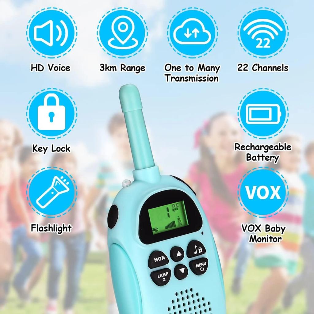 Rechargeable Walkie Talkies for Kids 2 Pack 22 Channels 3KM Range Toys Two Way Radio Children Gifts