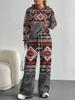 European And American Autumn And Winter Casual Long-Sleeved Retro Pattern Set Women'S Hooded Sweater Trousers Two-Piece Set
