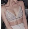 White Lace Triangle Wireless Bra With Thin Straps Removable Pads Comfortable Bralette