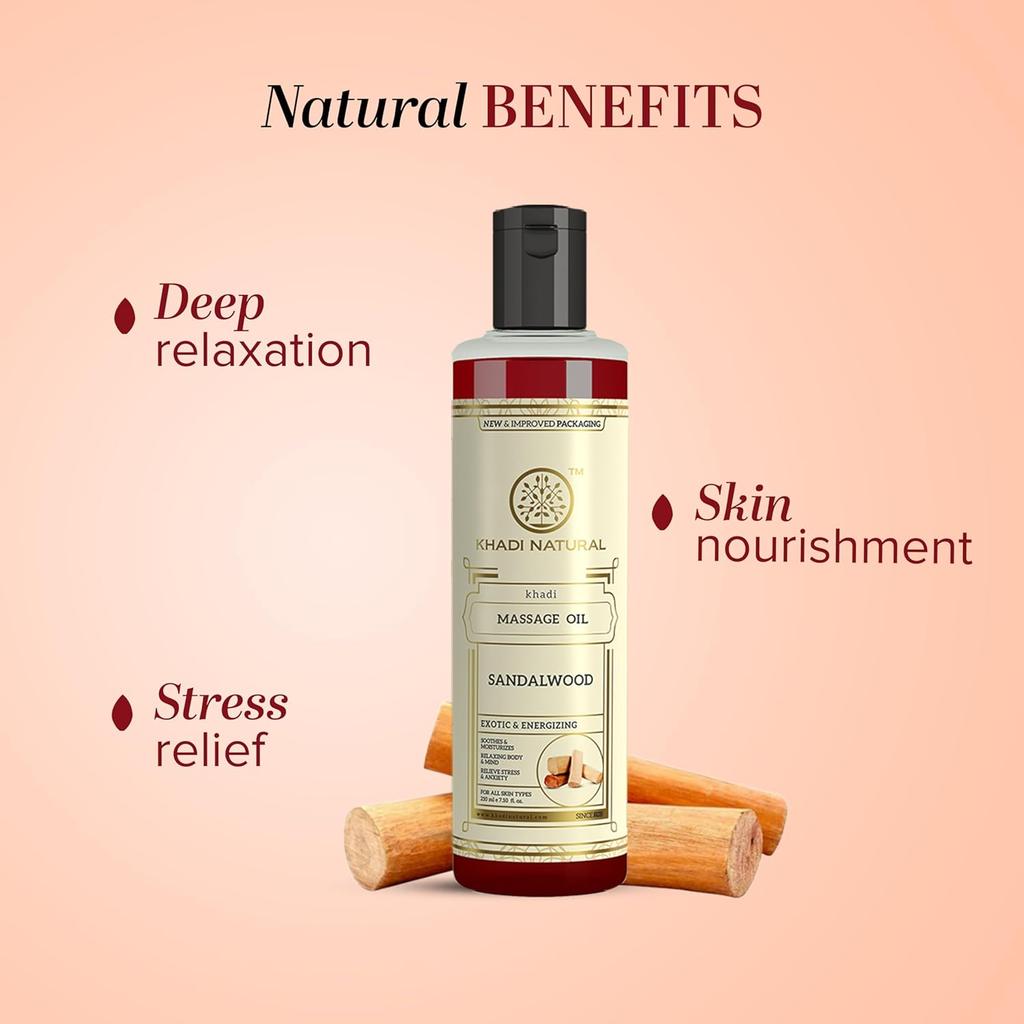 Khadi Natural Sandalwood Massage Oil 210 Ml Relaxing Body Massage Oil For Soft Skin And Aromatherapy Wellness Routine