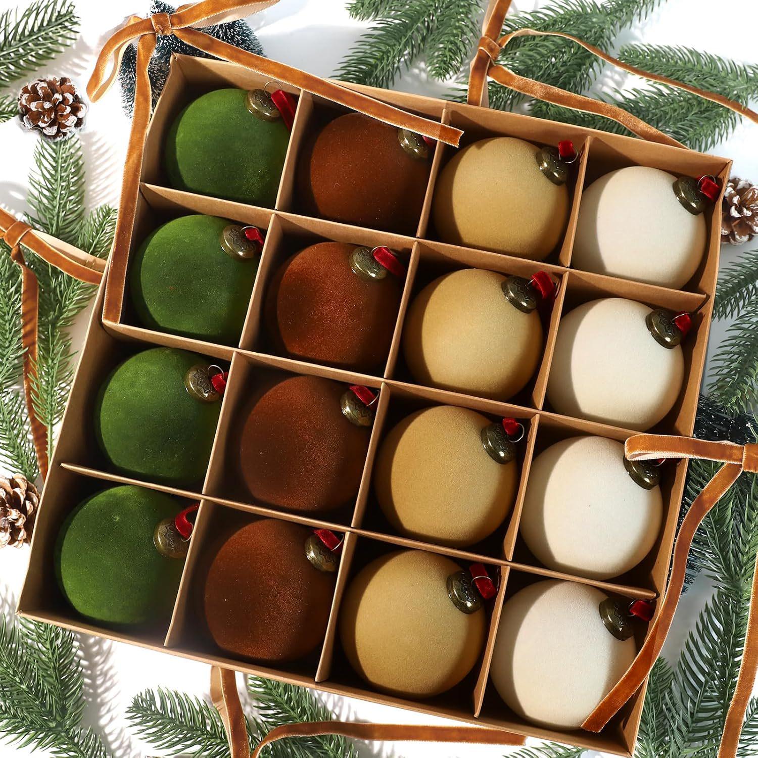 Flocked Christmas Ornaments and Hanging Balls for Tree Decorations