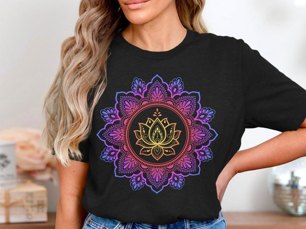 Mandala Gradient Sacred Geometry Yoga T-Shirt - Spiritual Boho Design Tee