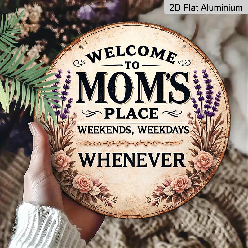 2D Flat - 1pc Round Aluminum Hanging Sign, Vintage Plaque about "Welcome to Mom'S Exclusive Space", Warm Family Gathering Decorative Sign, Suitable