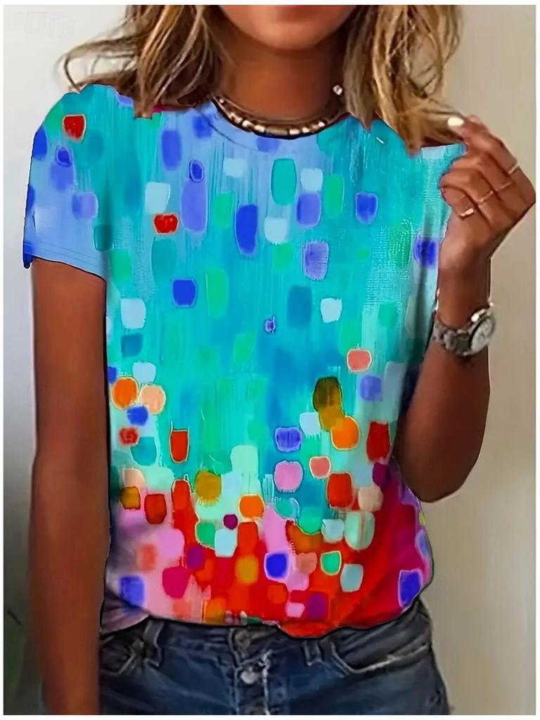 Women's Oil Painting 3D Prints T-Shirt Hawaiian Short Sleeve Tee Tops O-Neck T-Shirt Summer Hawaii Women's Clothing