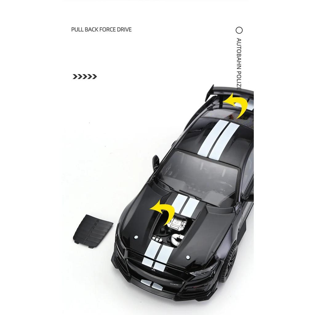 1/18 Ford Mustang Shelby GT500 Alloy Sports Car Model Diecast Metal Racing Car Vehicles Model Sound and Light Childrens Toy Gift