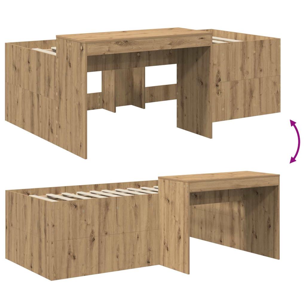 High Bed with Desk for Children Artisan Oak Finish 75 x 190 cm