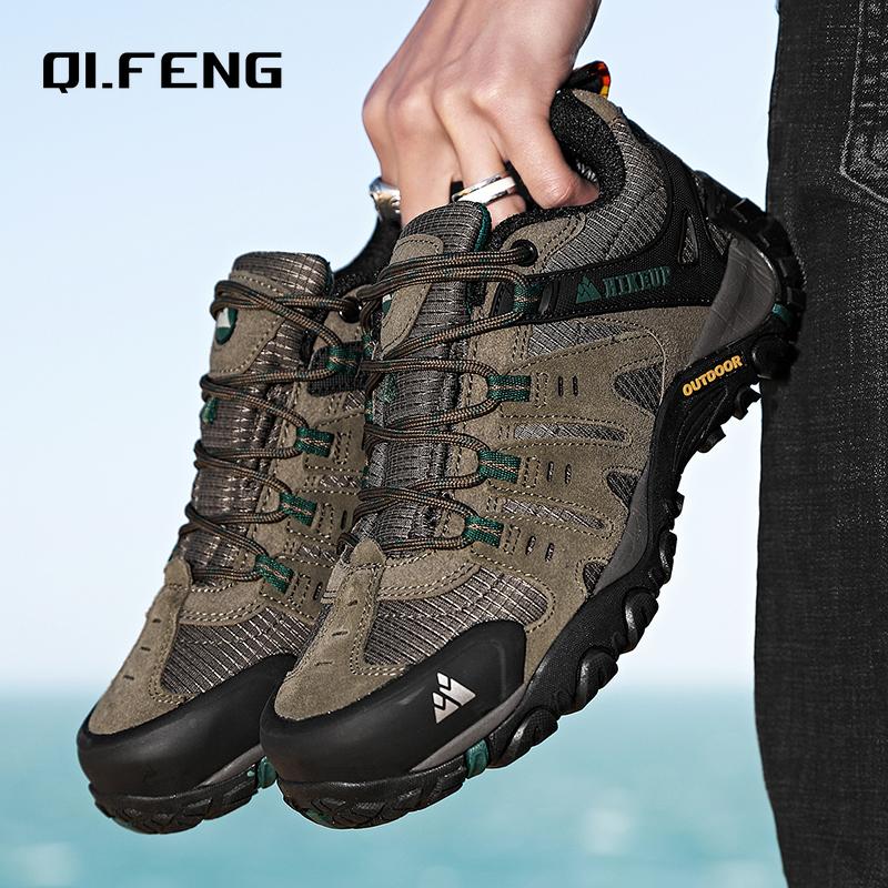 Men's Outdoor Sneaker Mountaineering Large Footwear Men's Genuine Leather Walking Shoes Autumn Winter Couples Casual Shoes