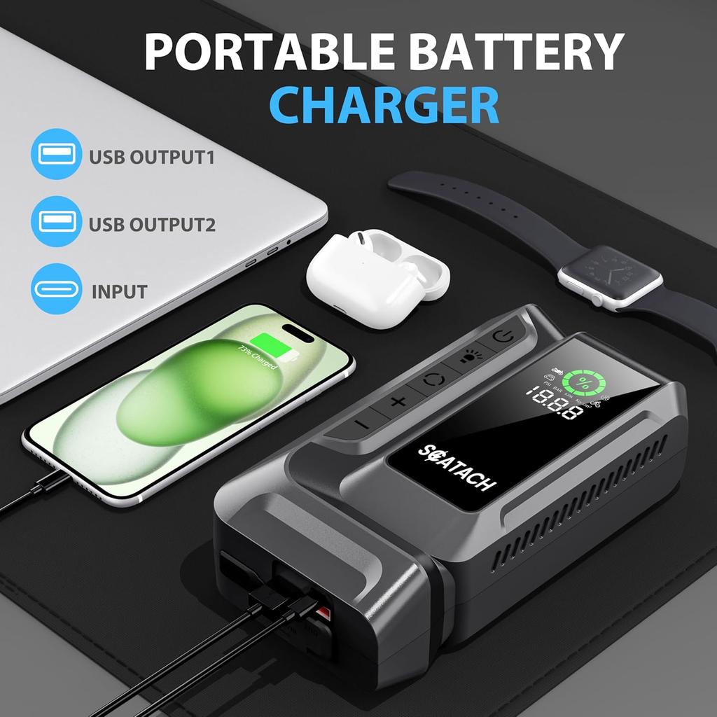 Q16 5000A Car Jump Starter with Air Compressor, 150PSI, QC3.0, Large Display, 3-in-1 Flashlight, Jumper Cables