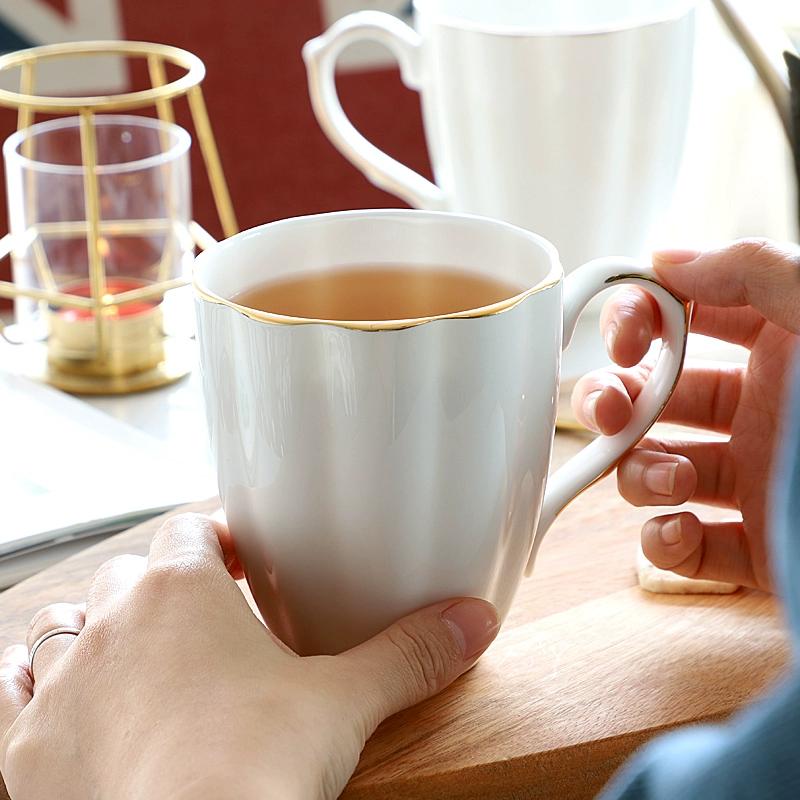 Bone China Coffee Mug with Gold Rim, 200-400ml Tea Cup with Handle White 1pc, for Espresso,Hot Cocoa,Cappuccino,Latte and Cold Drinks, Microwave Safe