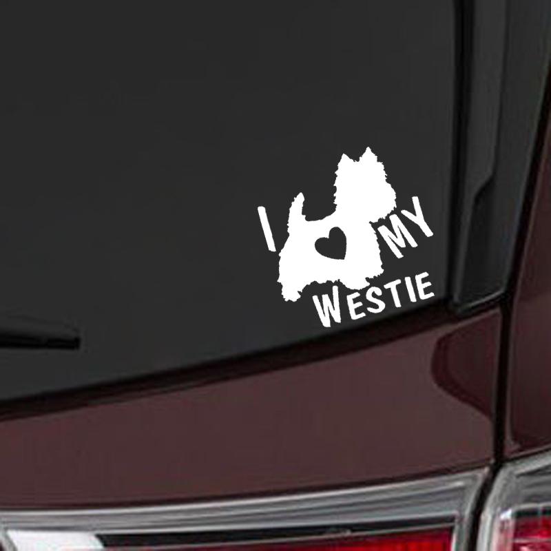 LYKX I LOVE MY WESTIE Terrier Dogs Car Sticker Automobiles Exterior Accessories Vinyl Decal for Toyota Honda Lada Vw Bmw