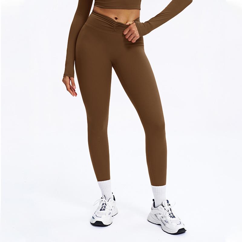 Women's High-Waist Pleated Yoga Pants - Cross-Border Brushed Tight Fit, Hip-Lifting, Perfect for Running and Fitness (9313)