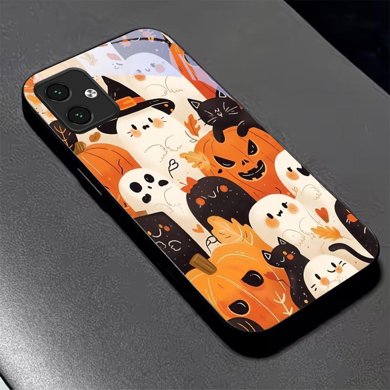 Herbst Halloween Schwarze Glas Handyhülle Für Motorola Moto G14 G22 G24Power G24 G34 G35 G45 G54 G55 G75 G84 G85 Harte Rückseite