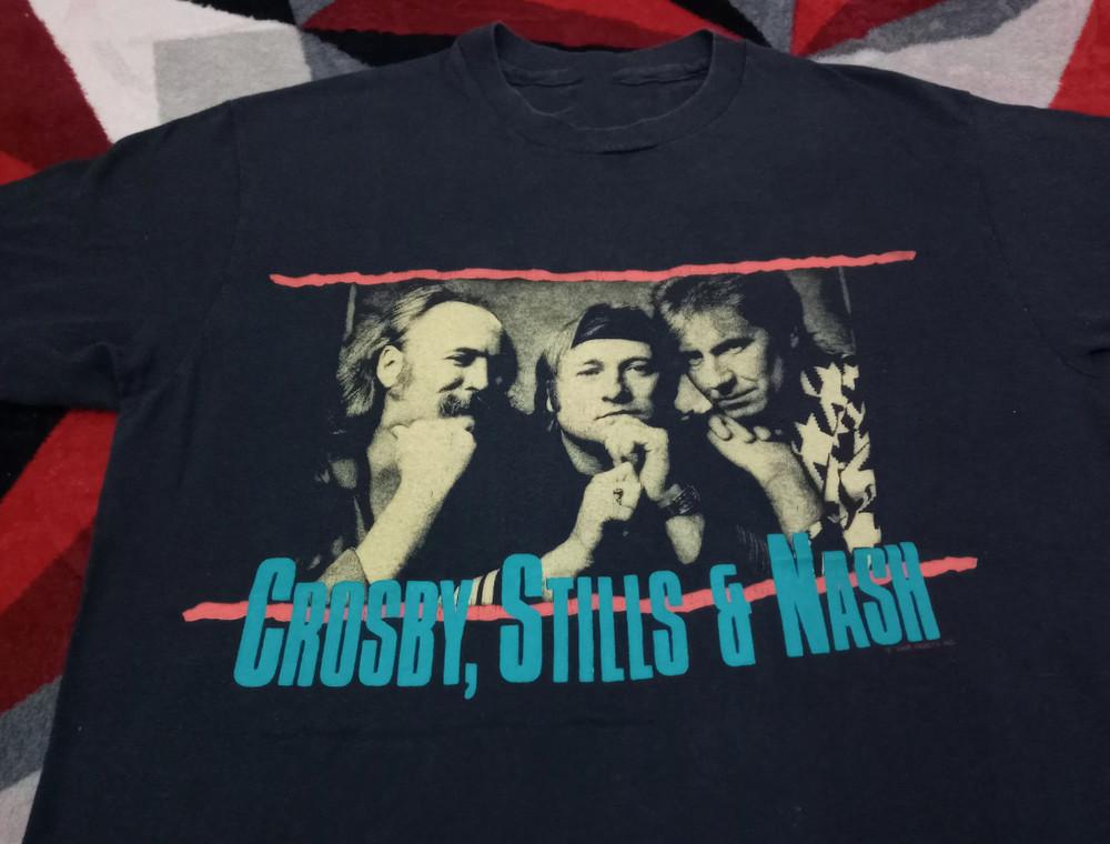 Vtg Crosby Stills Nash Band Members Cotton Black Full Size Unisex Shirt Unisex T-Shirt