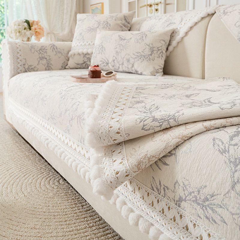 1pc Modern Chenille Sofa Mat with Tassel Embellishment - Machine Washable Wear-Resistant One-Piece Cover for Armchair to 4-Seater Sofas