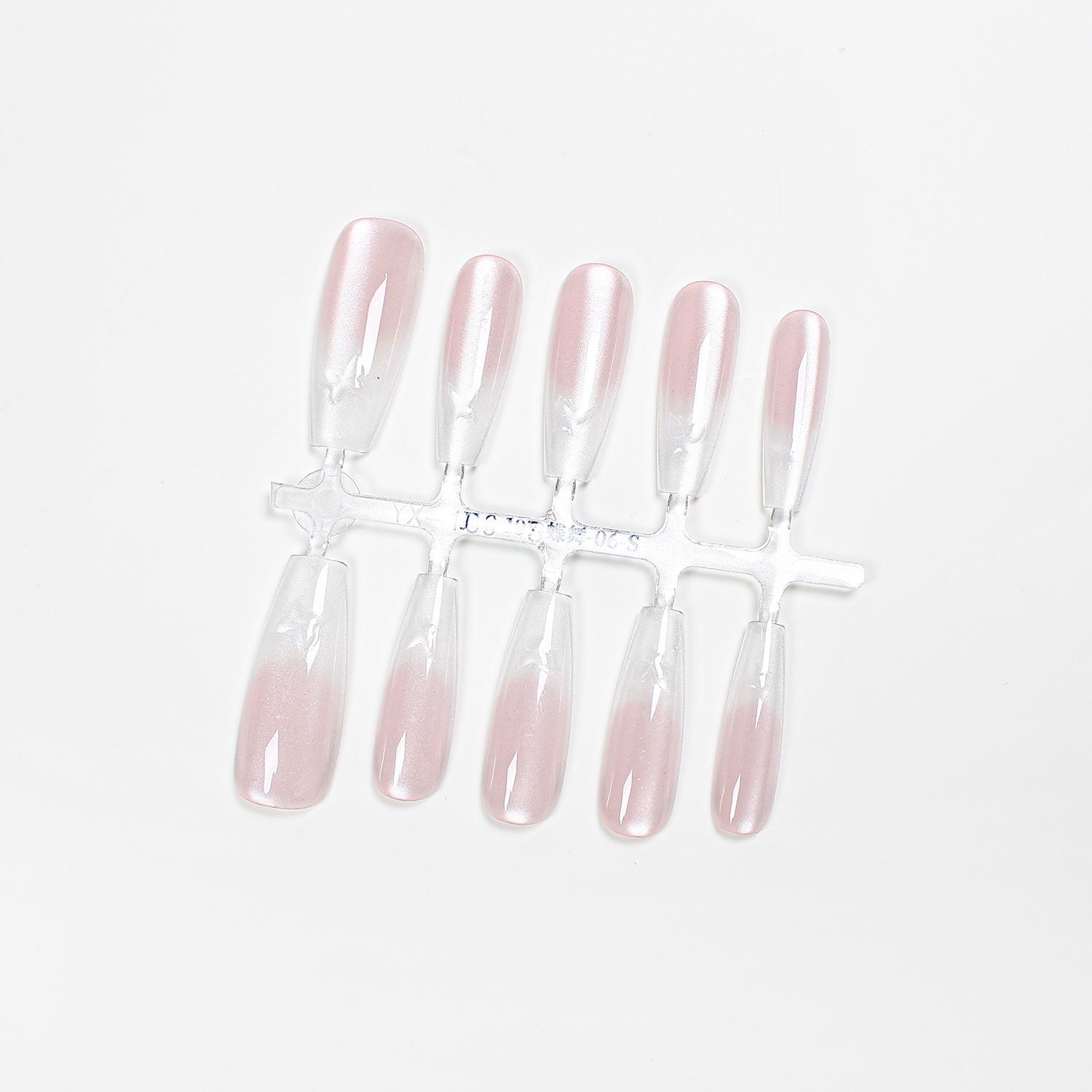 

Jiaolong Butterfly Cat-Eye Wearable Nails - Ice Pink Transparent Cat-Eye Handmade Single Set Nail Patches Medium