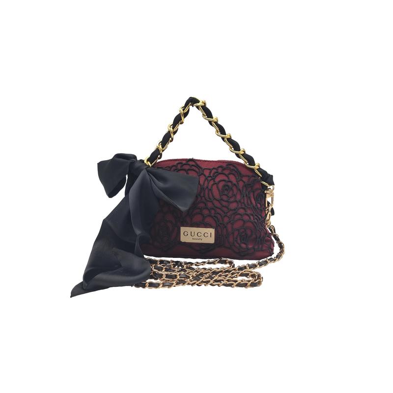Gucci DIY Style Cosmetic Bag Mountaintop Art Black Gold Rose CNY Auspicious Year of the Horse Elegant and Intellectual Wine Red