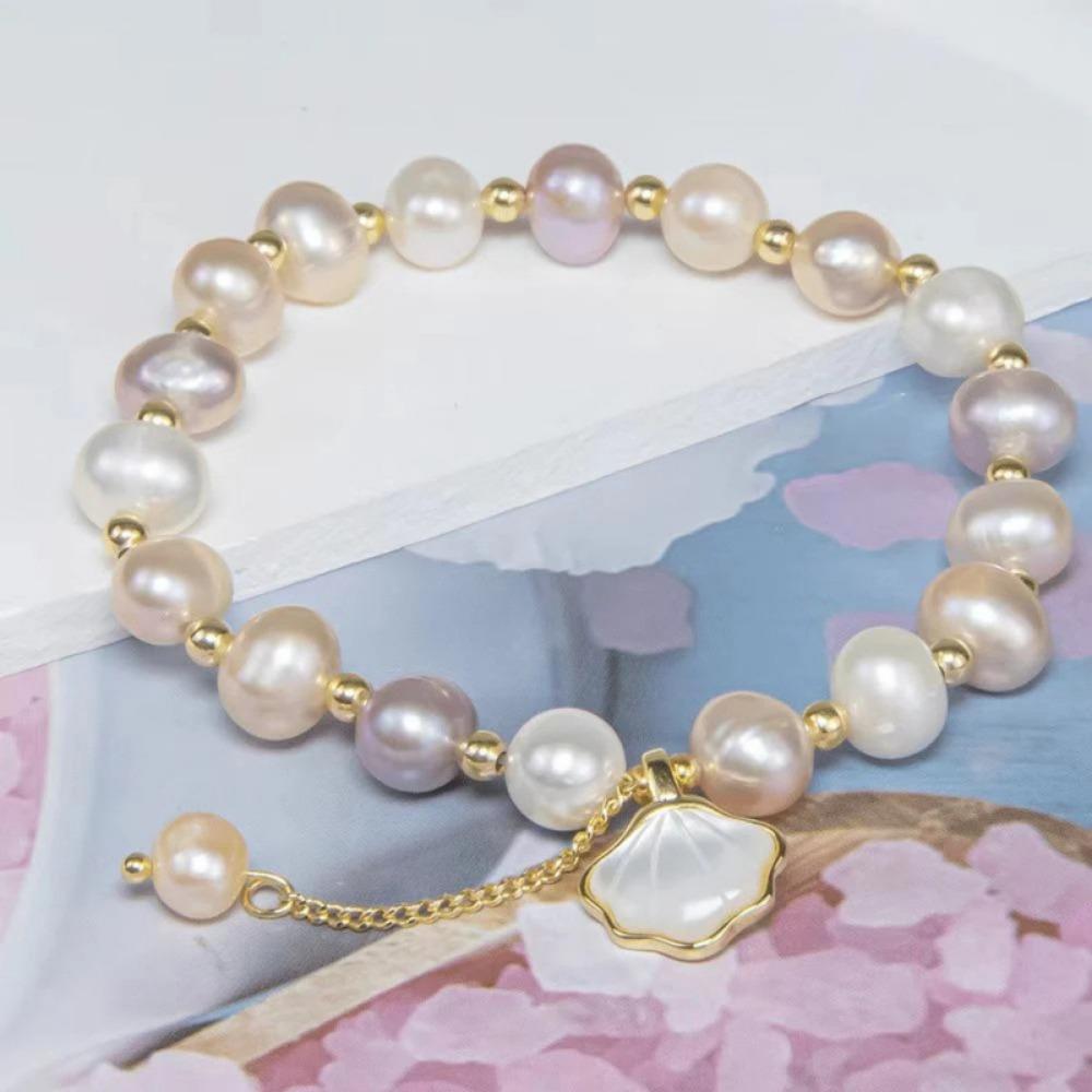 Baroque Natural Freshwater Pearl Beaded Bracelet Women's High-end Sense Light Luxury Niche Design Sense Versatile Jewelry