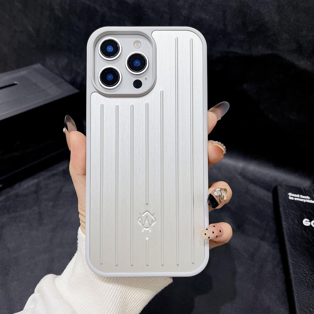 

Люксовий Бізнес Багаж Алюмінієвий Сплав Чохол для Телефону Для iPhone 17 Pro Max 16 15 14 3D Гофрований Смугастий Задній Чохол З Подарунковою Коробкою For iPhone 16 Pro