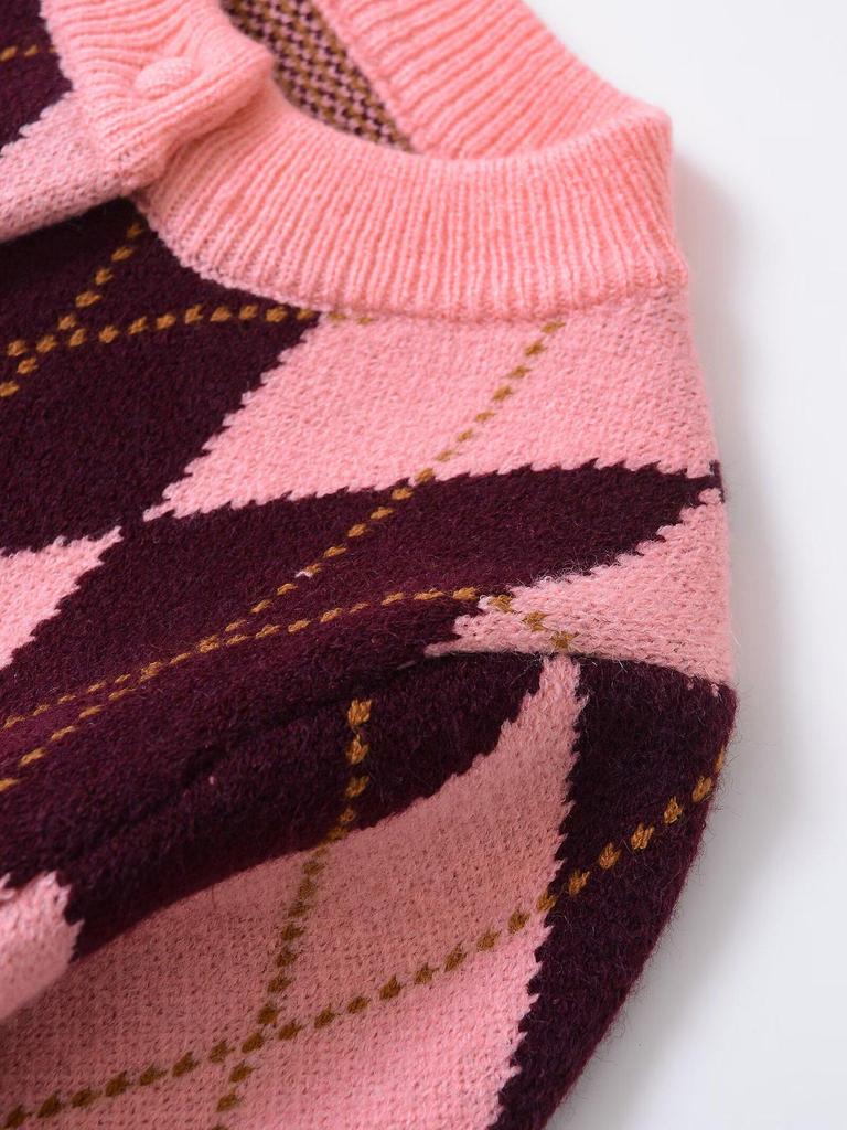 2025 Spring Women's Jacquard Crew Neck Long Sleeve Casual Knit Cardigan