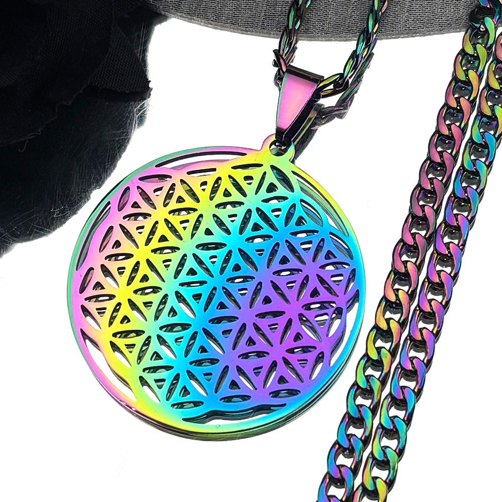Yoga Flower of Life Stainless Steel Necklace for Women Men Gold Color Aesthetic Seed of Life Sacred Geometry Chain Jewelry N4834