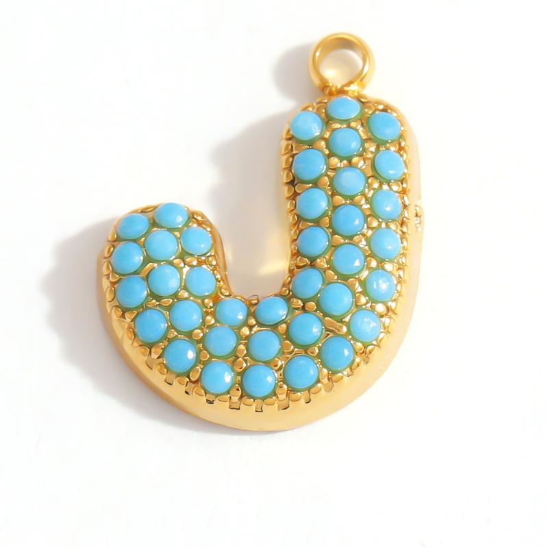 Capital A-Z Initial Letter Pendants Pave Blue Synthetic Stone Minimalist Jewelry Charm for DIY Craft Accessory