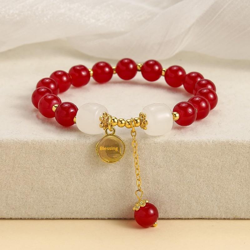 1Pcs Charm Talismans Jewelry Red Natural Jade Beads Bracelet Luxury Gemstone Accessories Gifts For Women
