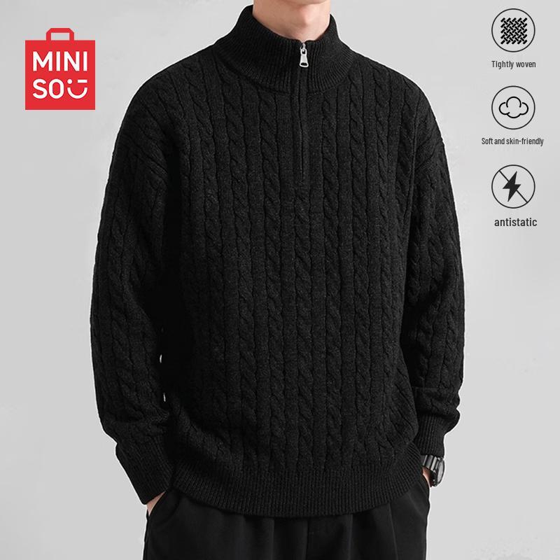 MINISO Men's Casual Half-Zip Cable Knit Sweater