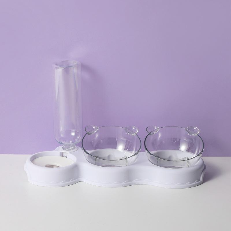 Pet Cat Bowl Automatic Feeder 3in1 Dog Cat Food Bowl With Water Fountain Double Bowl Drinking Raised Stand Dish Bowls For Cats