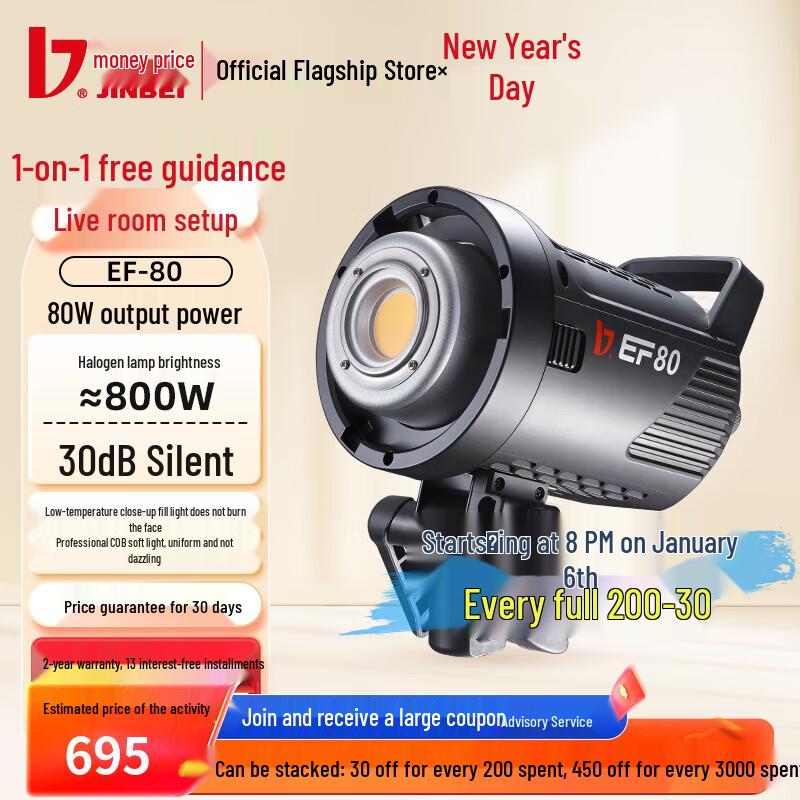 JINBEI EF-80/80BI Регулируемая цветовая температура Ручной заполняющий свет для фотографии и видеосъемки EF-80 Single Light Head (80W, White Light)