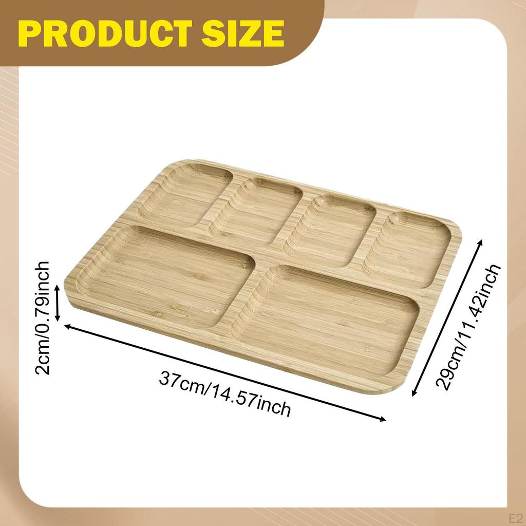 Bamboo Serving Tray Platter Appetizer Plate Countertop Decoration Multi Compartment Breakfast
