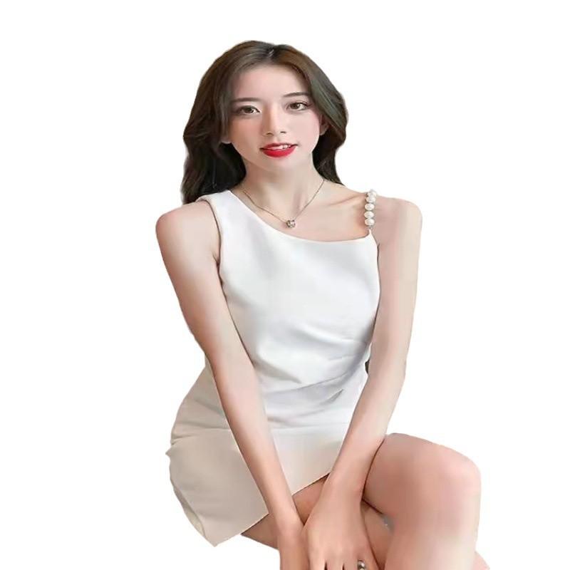 New Pearl Suspender Dress Female Slim Black Skinny Fashion Temperament French Retro Small Black Dress