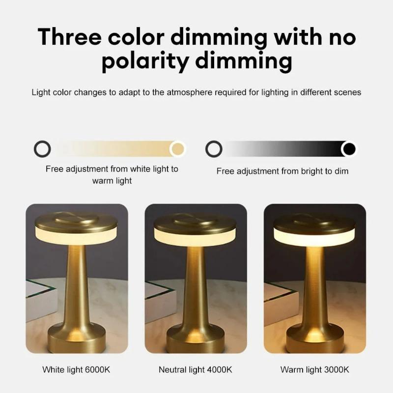 Vintage Metal Desk Lamp USB Rechargeable Portable Touch Table Lamp Bedside Night Light for Bar KTV Hotel Coffee Shop Bedroom Bar