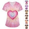 Women's Fashion V,Neck Short Sleeve Overalls With Pockets Valentine's Day Printed Tops Clothes
