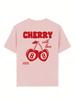 Camiseta Redonda com Estampa de Cereja e Letra 8 para Meninas Verão Casual Combinável Top Respirável de Manga Curta Roupas Estéticas
