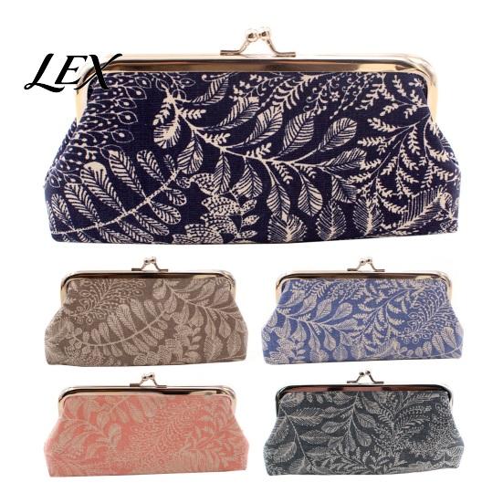Coin Holder with Leaf Printed Purse, Kiss-lock Closure, Floral Lining Compact Tear-resistant Purse Canvas Wallet, for Coins Cards Jewelry Storage