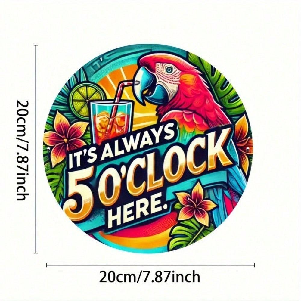 Vintage Metall Blechschild Rund Tropischer Papagei Floral Wandkunst Retro Aluminium Dekor für Zuhause Bar Café
