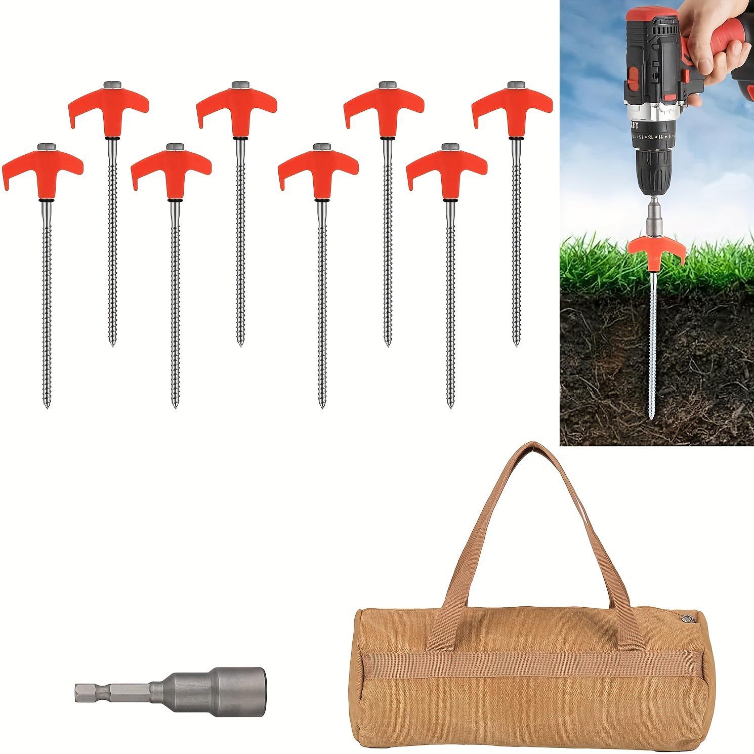 8-Piece Hexagonal Spiral Tent Stakes - Fluorescent Carbon Steel Camping Nails Set