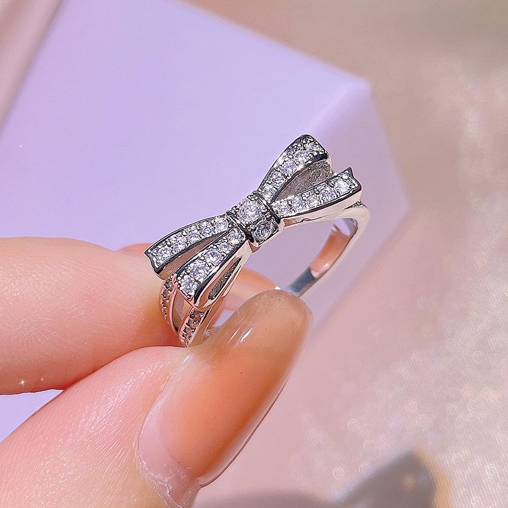 

Trendy Women s Bowknot Simplicity Ring High-grade Crystal Wedding Bride Princess Engagement Ring Sterling Silver 9 срібний