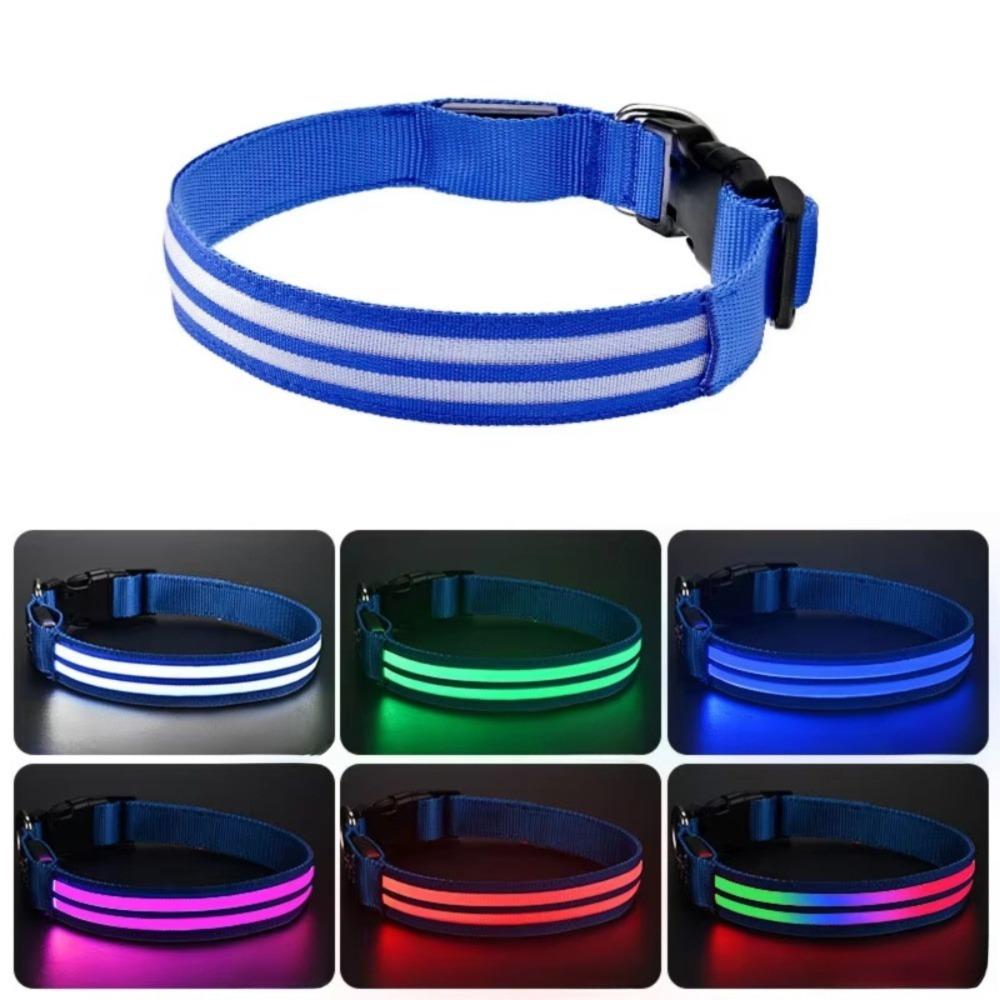 Adjustable LED Glowing Dog Neck Ring Nylon Material Night Safety Buckle Chain Small Dog
