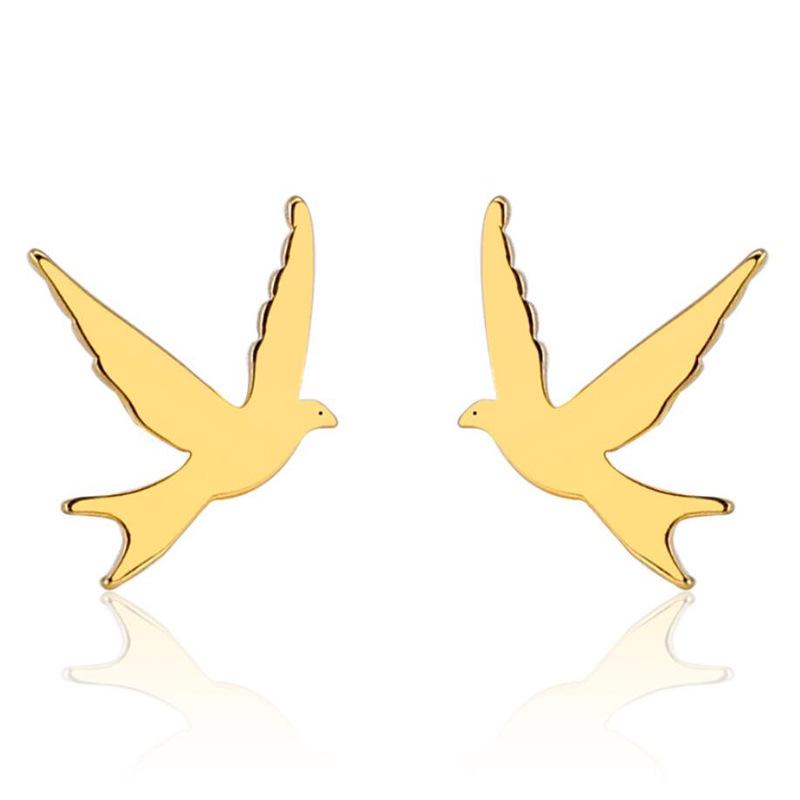 Korean Style Stainless Steel Swallow Bird Stud Earrings