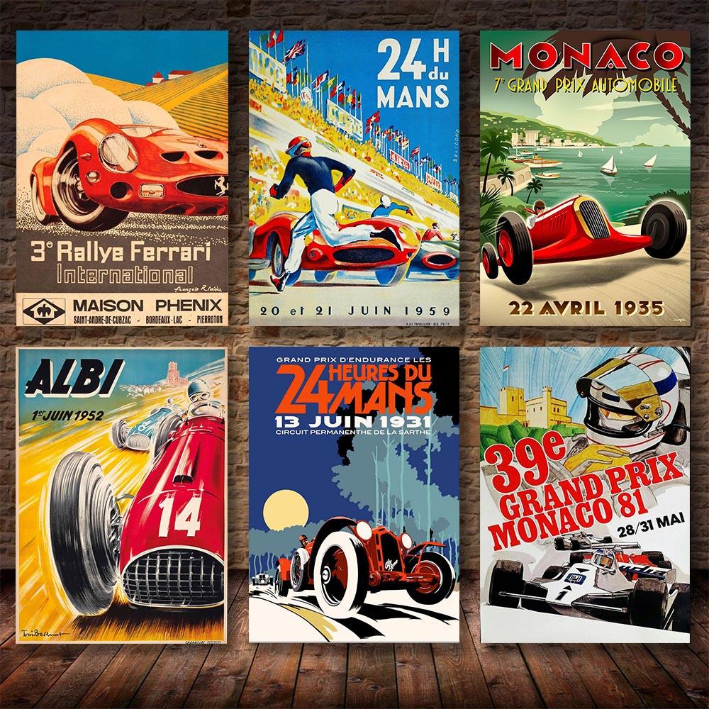 24 Hours of Le Mans Canvas Posters Print Sports Car Pictures Vintage Wall Art Paintings for Home Living Room Bar Decor Framless