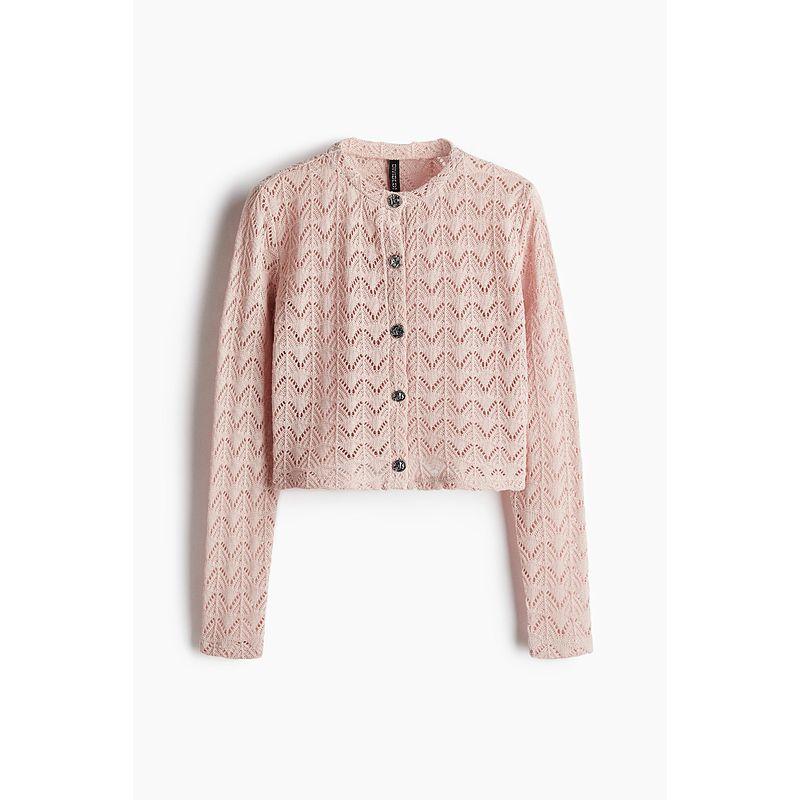 

HM 2025 Новая осенняя женская одежда Кардиган из сетчатого трикотажа 1269798 Light gray Pink 160/88