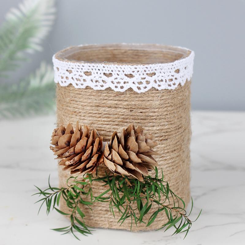 Handmade Jute Rope Pen Holder: DIY Material Kit for Flower Creation & Office Storage