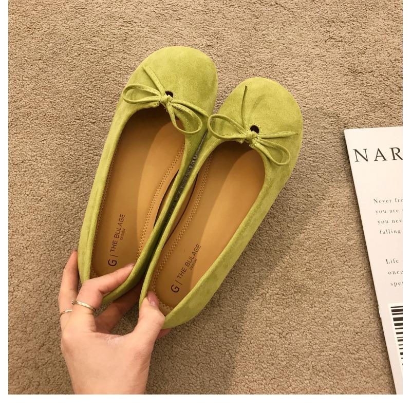 Single Shoes Women's New Flat Bottom Suede Round Head Shallow Mouth Versatile Lazy One-pedal Ballet
